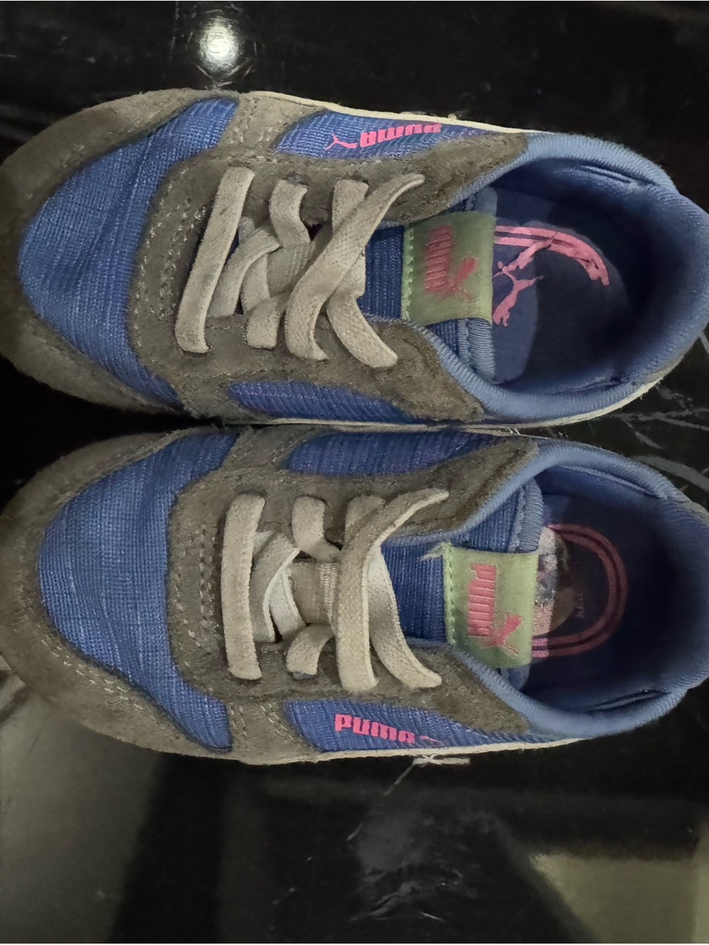 Puma Kids Blue and Gray Low-Top Sneakers with Pink Accents